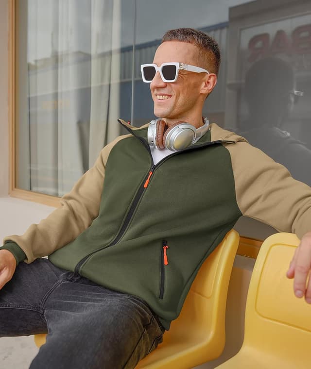 Detalle de Elainone Men’s Zip Up Hoodie with Fleece Lining (Colour Block) – Warm, Pockets & Full-Length Zip, UK Size M–3XL