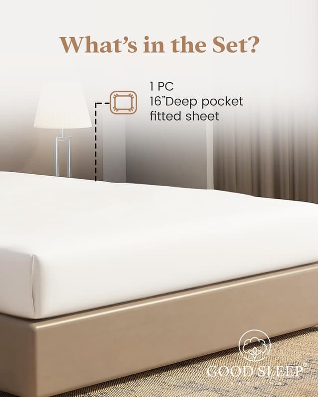 Detalle 2 de Luxury 100% Egyptian Cotton Fitted Sheet (Soft Sateen Weave) – 1000 TC, 41cm/16" deep fit, King, White