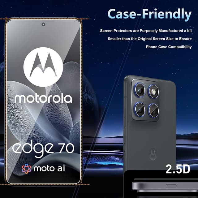 Detalle de Datree 3er-Set Panzerglas für Motorola Moto Edge 70 inkl. 3 Stück Kameraschutz (9H, bläschenfrei, HD)