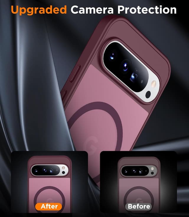 Detalle de SPIDERCASE Magnetic Case for Google Pixel 10 / Pixel 10 Pro (Wine Red) — Slim, Translucent Matte Drop Protection