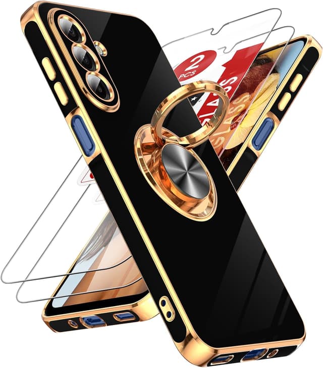 Detalle de LeYi Galaxy A17 5G Phone Case (2-Pack Tempered Glass) with 360° Rotatable Ring Holder Magnetic Kickstand