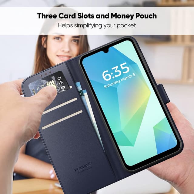 Detalle de Peakally Handyhülle für Samsung Galaxy A16 5G / A16 4G mit Panzer-Schutzglas, RFID-Blockierung und Kartenfach – Blau