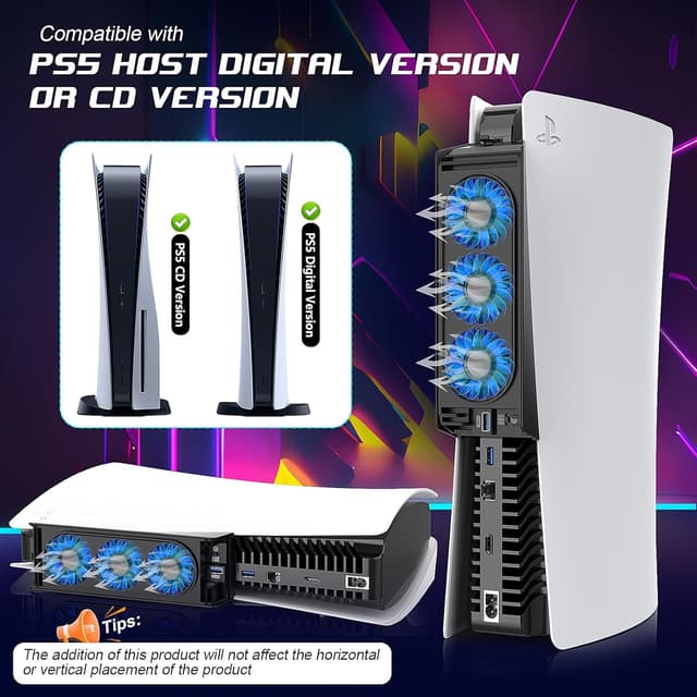 Thumbnail 3 de QYCHHJ PS5 Cooling Fan 3 in 1 with LED