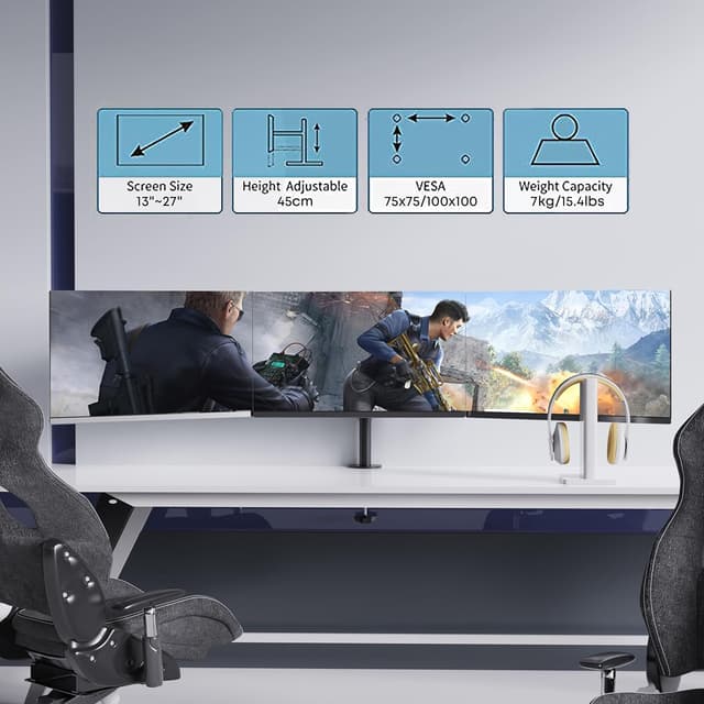 Detalle 2 de PUTORSEN Tischhalterung für 3 Monitore (13–27 Zoll) mit Neigung, Drehung und Höhenverstellung