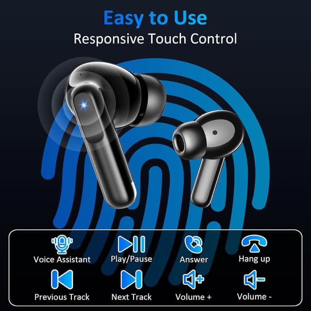 Thumbnail 6 de Wireless Earbuds Bluetooth 5.4 with 6-Mic ENC Noise Cancelling and Dual LED Display (IPX7, 48H) — Black