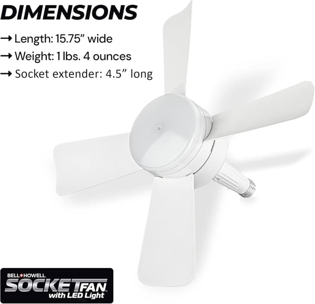 Detalle 2 de Bell+Howell Socket Breeze modern ceiling fan bulbs with LED lights, 10" LED E26/E27 screw base mini fan with remote