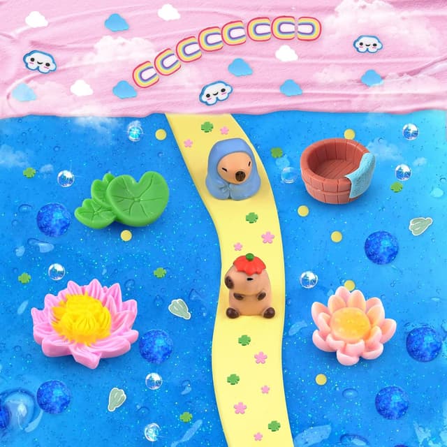 Detalle de Joytry Capybara Slime Kit (10oz) with 8 Mix-Ins and Clay, Clear Non-Sticky Kids Slime Bucket for Ages 8–12