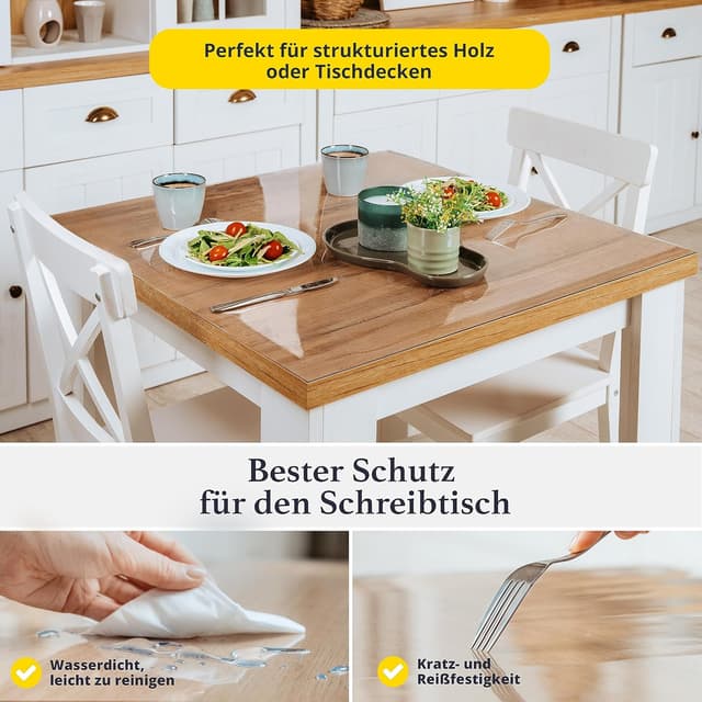 Detalle de SCHMIEDWERK Tischschutz transparent nach Maß 2 mm mit Wohlfühlkante (90 x 160 cm) – glasklare Folie