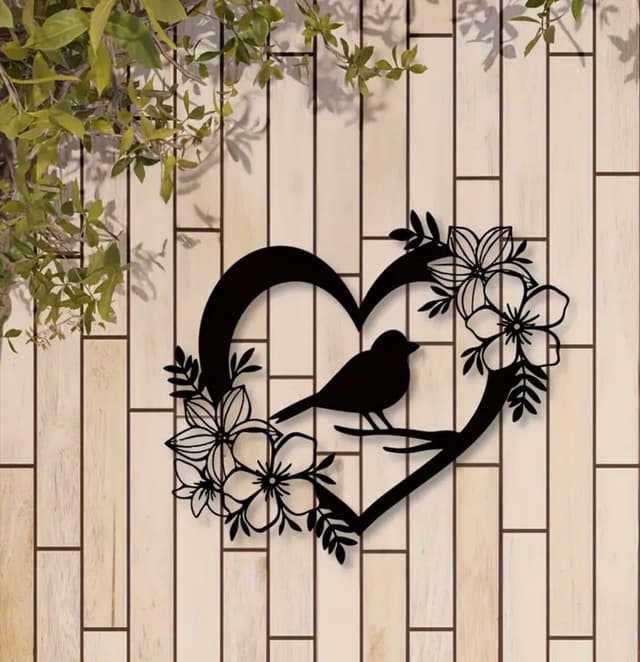Thumbnail 6 de BGJJGT Metal Bird Wall Decor (Black), Heart-Shaped Garden Wall Art for Outdoor & Indoor Walls