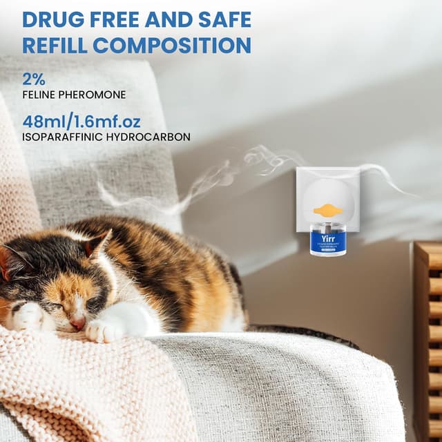 Detalle 2 de Crenze Pheromone Katzen Beruhigung Steckdose Set (2 Diffusoren, 4 Nachfüllflaschen je 48 ml) – naturbasierte Entspannungshilfe