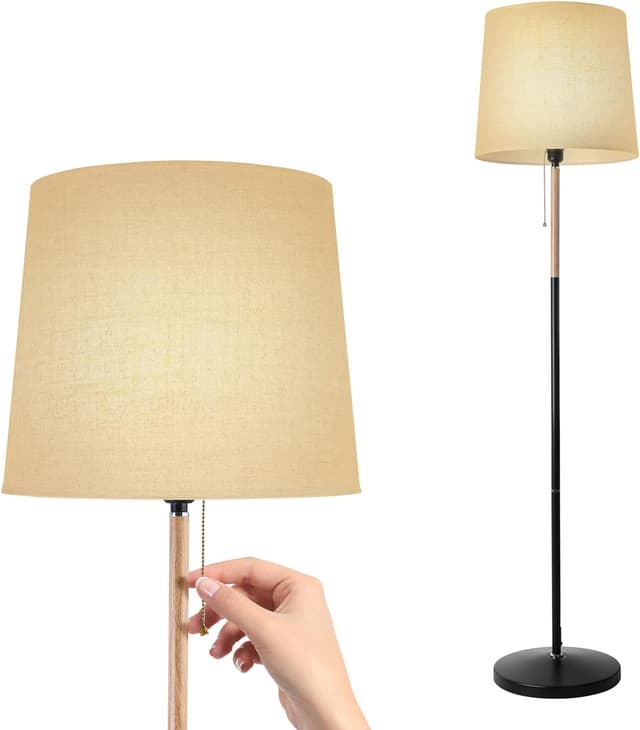 Detalle de Lampada da terra/pian tana con paralume in tessuto e attacco E27 (H 170 cm) per salotto e ufficio