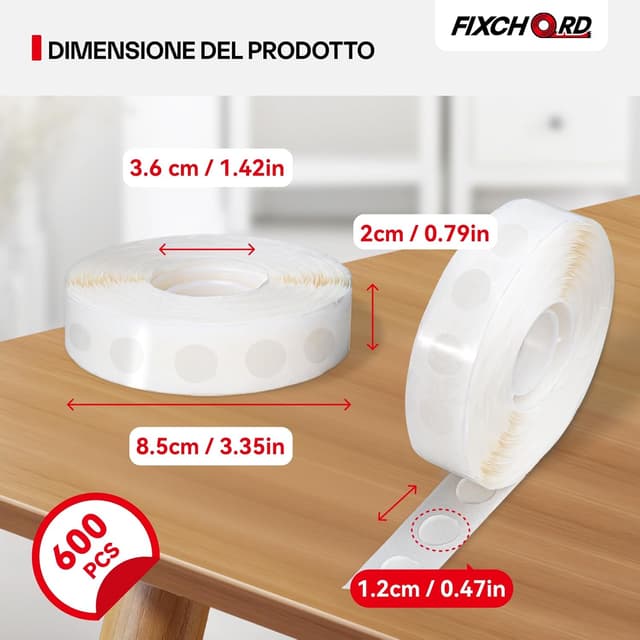 Detalle 2 de FIXCHORD punti di colla biadesivi per palloncini, 600 pezzi double face removibili