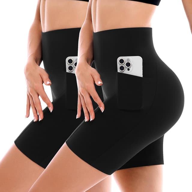 Detalle de SINOPHANT 2-Pack Women’s Cycling Shorts with Pockets, High Waist Buttery-Soft Gym & Workout Shorts