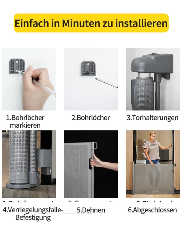 Detalle de Patywaga 2er-Set ausziehbares Treppenschutzgitter (0–140 cm) für innen & außen, inkl. Kindersicherung