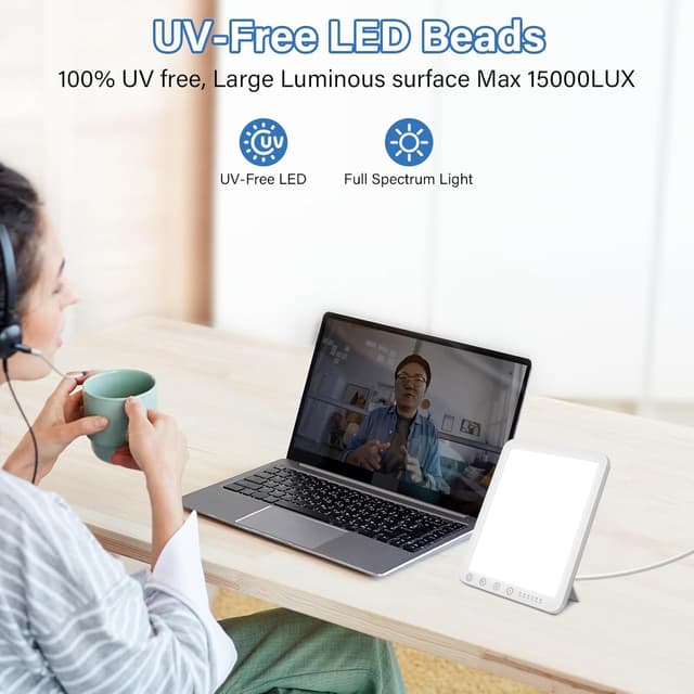 Thumbnail 4 de SAD Lamp, 15000 Lux Light Therapy Lamp, UV-Free Natural Sunlight Lamp with 3 Color Temperature 6 Timer & 5-Level Dimming, Touch Control SAD Light with Memory Function for Home Office
SAD Lamp, 15000 Lux Light Therapy Lamp, UV-Free N…