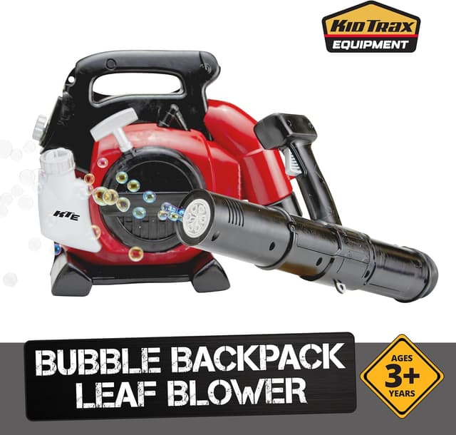 Detalle 1 de Kid Trax Bubble Leaf Blower Backpack (Bubble Machine) — Realistic pretend leaf blower with bubble play, Red, Ages 3+