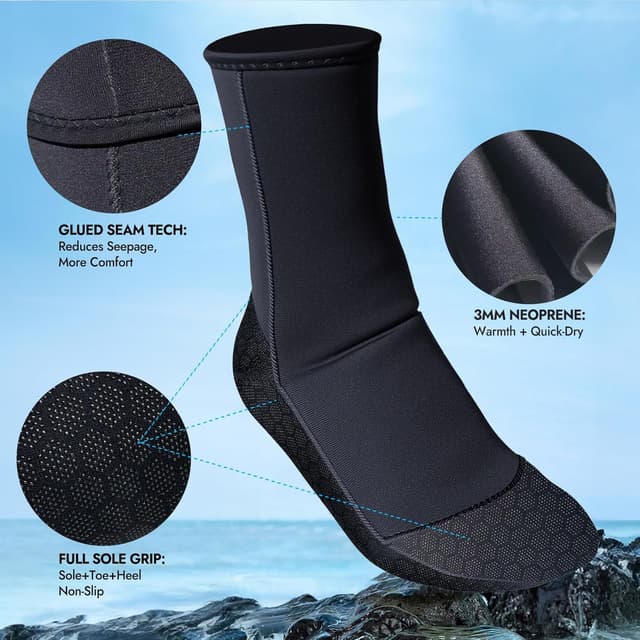 Detalle de PAWHITS 3mm Neoprene Wetsuit Socks (Thermal, Anti-slip) for Diving, Snorkelling & Surfing