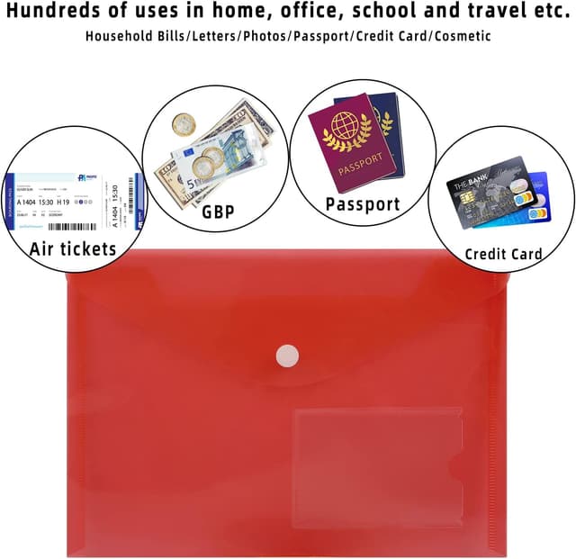 Detalle de GoodtoU A5 Plastic Wallets 36 Pack with Popper – Assorted Colours (A5 folders for school & office)