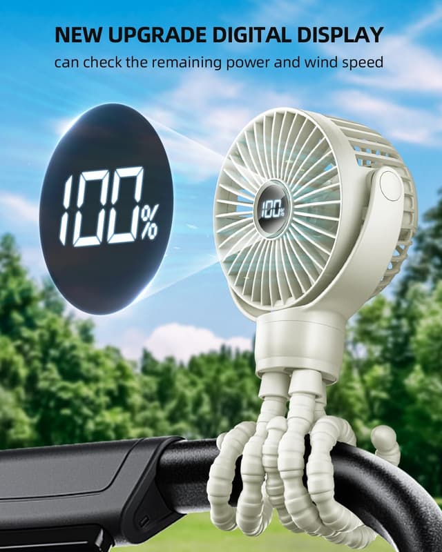 Detalle 2 de KIDEE Portable Pram Fan – rechargeable clip-on stroller fan with digital display