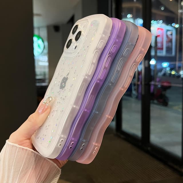 Detalle de ZTOFERA Handyhülle für iPhone 14 Pro (6,1") – transparente TPU-Schutzhülle mit Wellenrahmen und Sternen-Design, violett