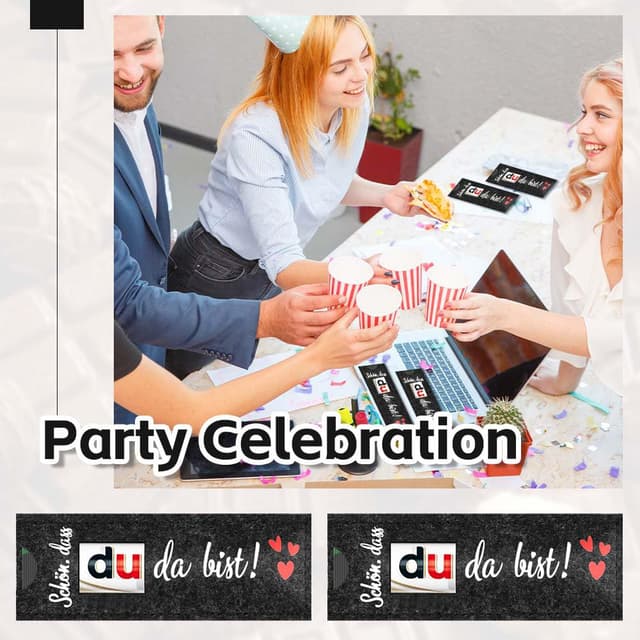 Detalle de Adiwo 24 Stück Filz-Gastgeschenkbox „Schön dass du da bist“ als Hülle für Schokolade & kleine Mitbringsel (ohne Schokolade)