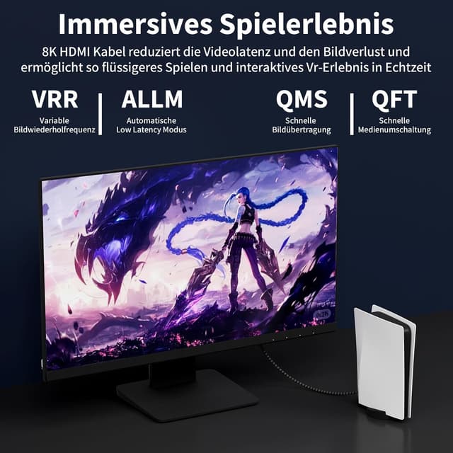 Detalle de HDMI-Kabel 2,5 m „Ultra High Speed“ (HDMI 2.1) für 10K/8K, 4K@240 Hz, HDR10+ eARC – kompatibel mit PS5 & Xbox