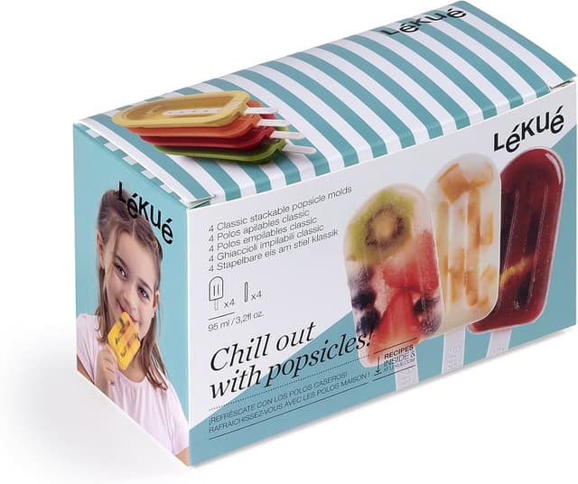 Thumbnail 4 de Lékué Pack 4 Moldes Helado Apilables, Silicona Platinada❄️