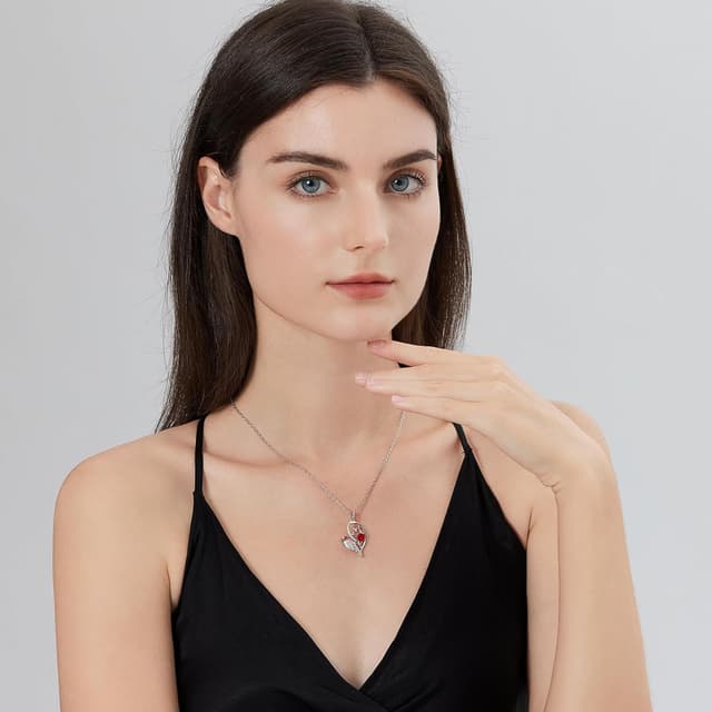 Detalle de jiamiaoi 18K Weißgold plattierte Herz-Kette mit 925 Silberanhänger und Geburtsstein-Herz