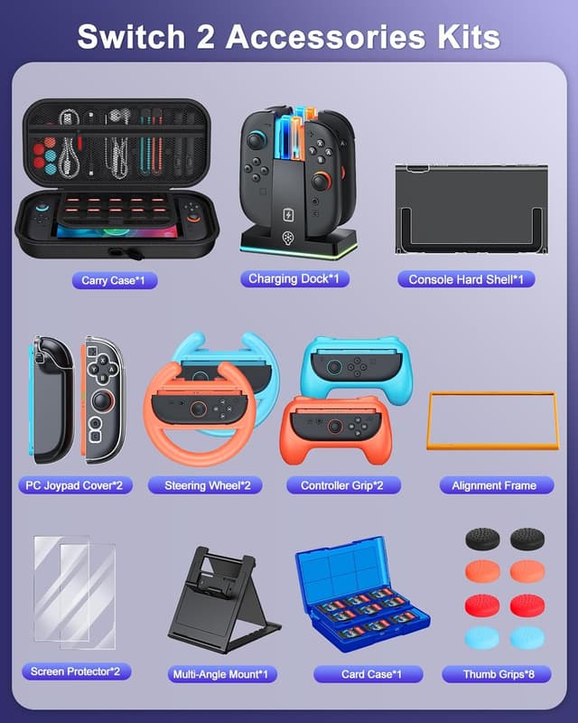 Detalle 2 de Ensemble WAXITY de 23 accessoires pour Switch 2 (2025) : rangement, transport et protections