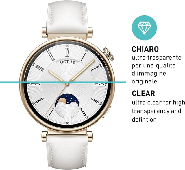Detalle 2 de smartect Vetro Temperato Clear (3 pezzi) per Huawei Watch GT 4 41mm, anti-graffio 9H
