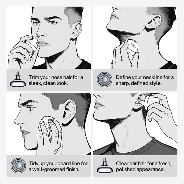 Detalle 2 de yoose 2 in 1 Tagliapeli Naso e Rasoio Elettrico ricaricabile USB-C, impermeabile IPX7 con testine intercambiabili