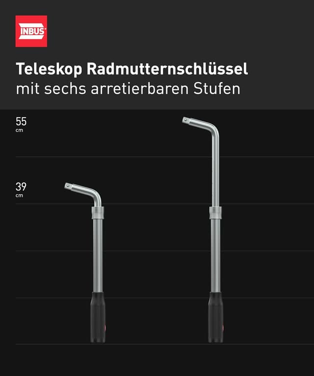 Detalle 2 de INBUS 74926 Teleskop-Radmuttern-Schlüssel Set (4-teilig) mit 17/19 & 21/23 mm Nüssen inklusive Tasche