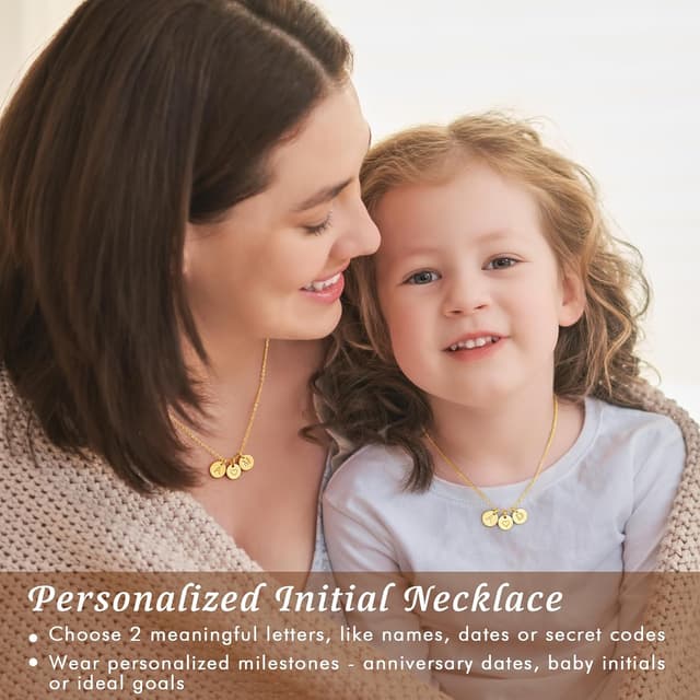 Detalle de TINGN Herz Halskette mit zwei Buchstaben, 14K Gold vergoldet, für Damen & Mädchen