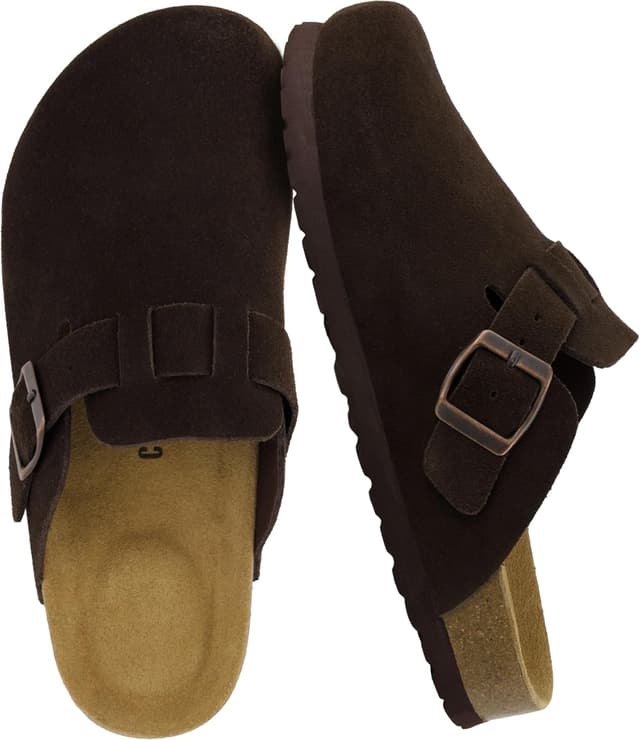 Detalle de CUSHIONAIRE Hana suede leather clog — women’s slip-on shoes