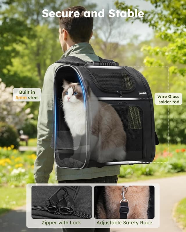 Detalle de Pecute Hunderucksack Erweiterbar XL für 6–10 kg, faltbarer Katzenrucksack mit Anti-offener Reißverschluss und Netzfenster (Grau)