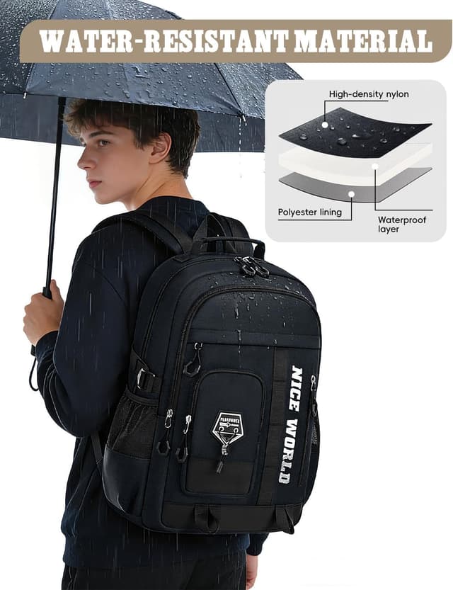 Detalle de Amythe zaino impermeabile leggero per ragazzi 10–22 anni con scomparto per laptop 15.6" (29L) – Nero
