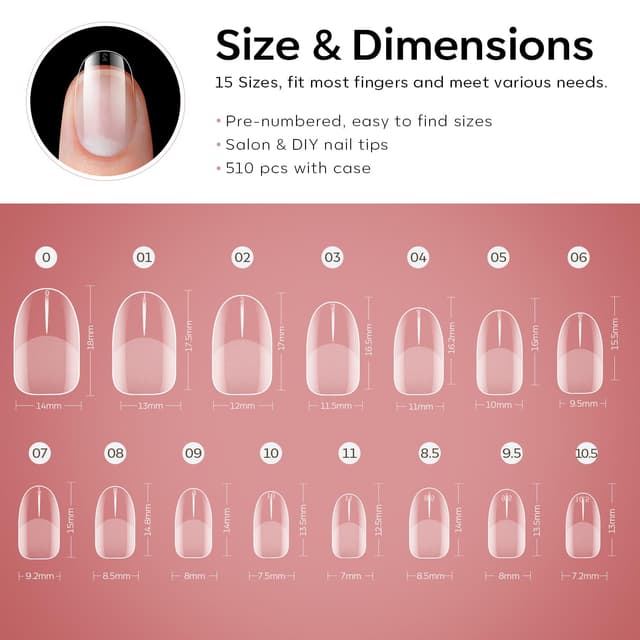 Detalle de Modelones Extra Short Oval Round Nail Tips (510 pcs) — Soft Gel Pre-shaped Half Matte Full Cover False Nail Extensions