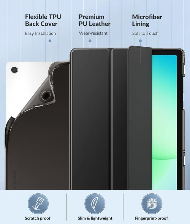 Detalle de MoKo Custodia Protettiva per Samsung Galaxy Tab A11+ 11" (2025) / Tab A9+ 11" (2023) con supporto, TPU e PU, nero