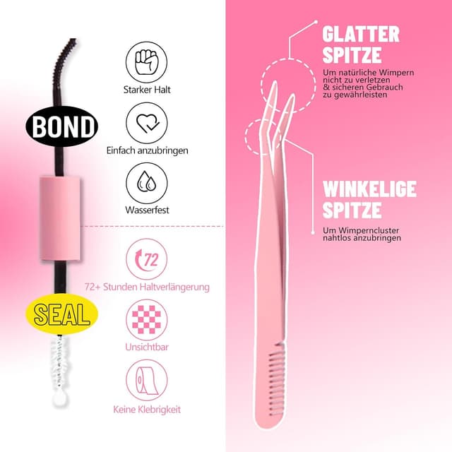 Detalle de Inexorablex Wimpern Extensions Set – Cluster Lash (8–16 mm) mit Lash Bond & Seal, Pinzette & Pinsel (570 pcs)