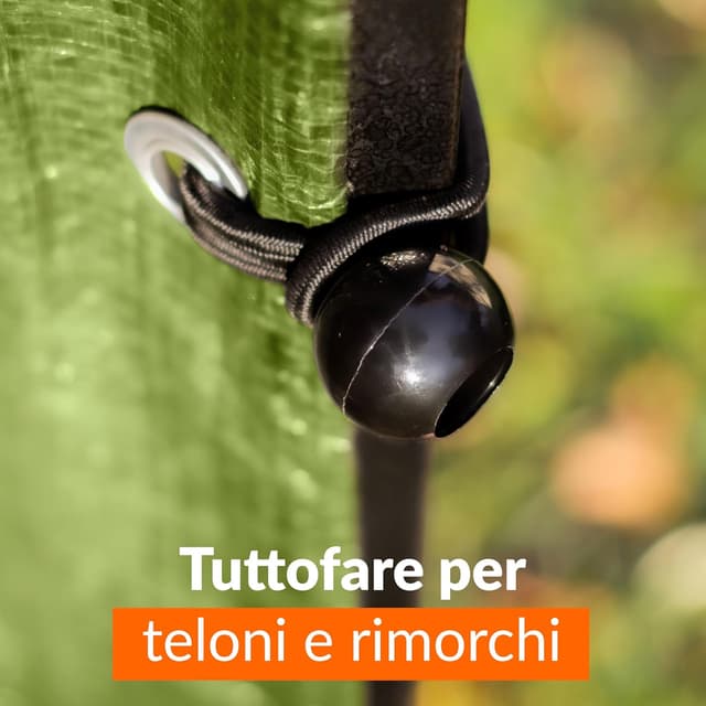 Detalle de 50 elastici con sfera per teloni, striscioni e rimorchi: tenditori piccoli in gomma nera (cavo elastico di fissaggio)