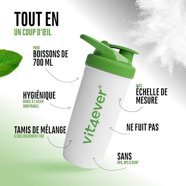Detalle de Vit4ever Shaker en acier inoxydable Reforce Stainless White, 700 ml