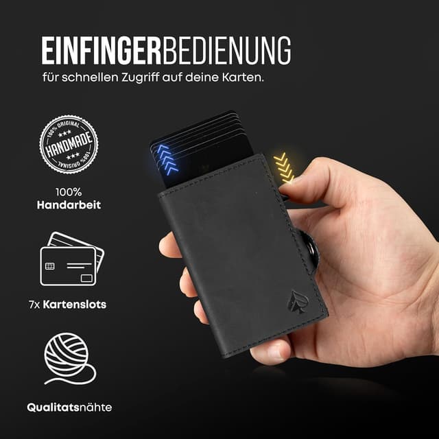 Detalle 2 de CARD Nine! Clip Wallet mit RFID-Schutz – Slim Cash Clip Geldbörse mit Kartenetui und Münzfach (Schwarz)