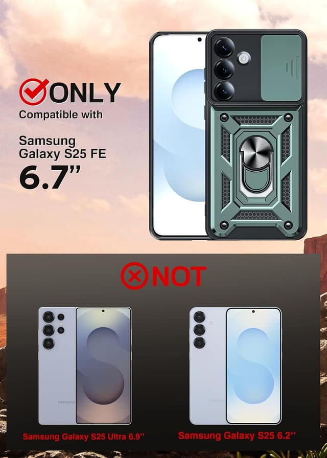 Detalle de LeYi Rugged Tough Armor Case for Samsung Galaxy S25 Edge (Green) with Camera Cover Slider