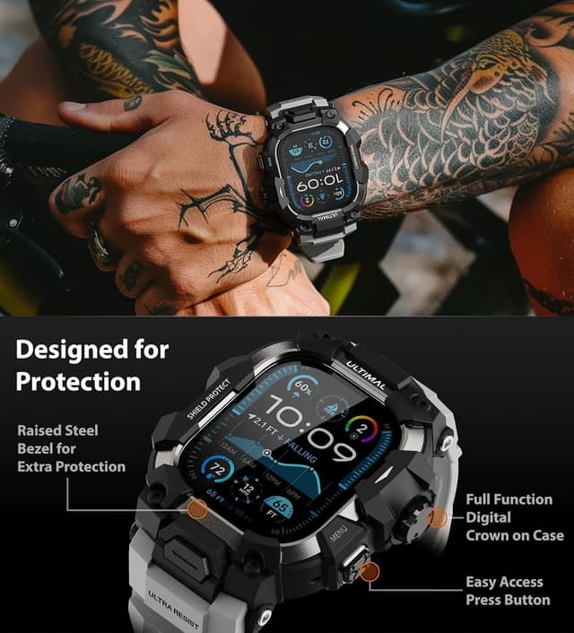 Thumbnail 1 de ULTIMAL Rugged Case with Band for Apple Watch Ultra 3 / Ultra 2 / Ultra (49mm) – Grey shockproof bumper cover