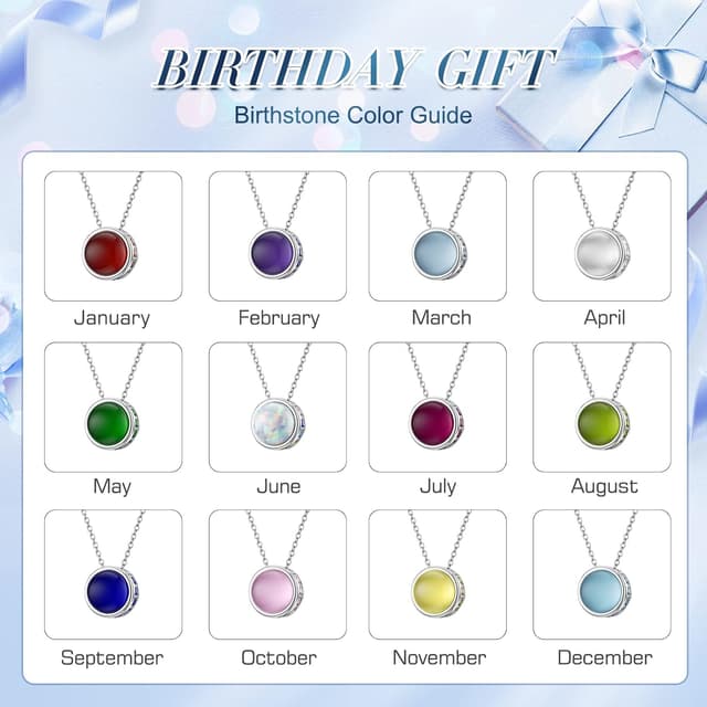 Detalle de LANBEIDE October Birthstone Necklace in 925 Sterling Silver with Round Cabochon Pendant