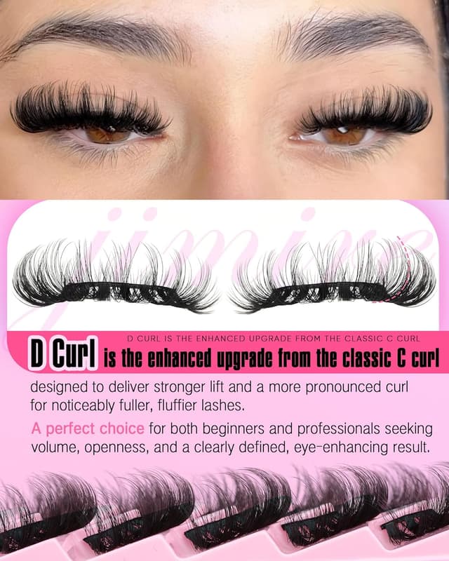 Detalle de JIMIRE Mink Lashes Wispy Cat Eye Lashes (14–16mm) Full 6D Volume, D-Curly Faux Mink, 7 Pairs