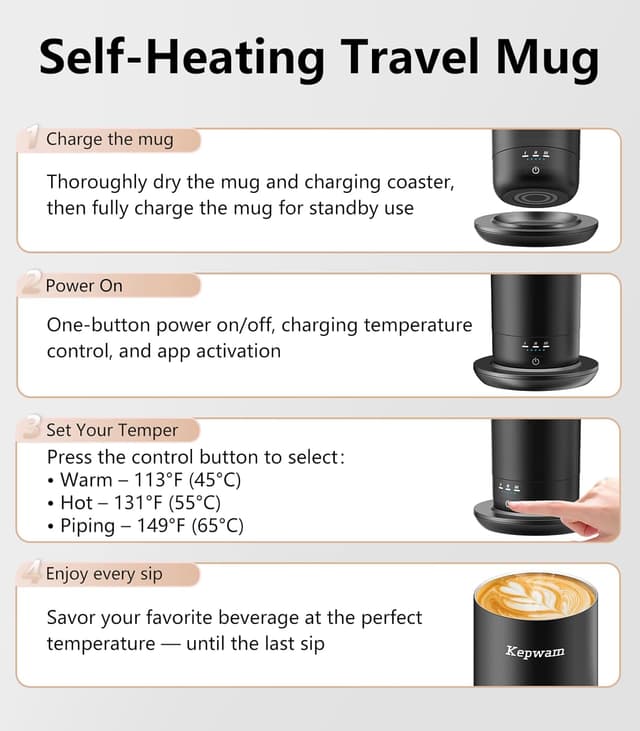 Detalle de Kepwam 20oz Self-Heating Mug ⚡