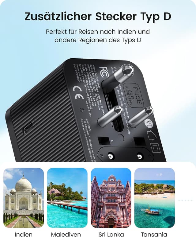 Detalle 2 de LENCENT Reiseadapter 30W, universal 🔌