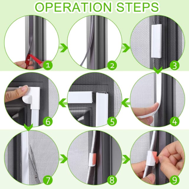 Detalle 2 de UtauHom Adjustable DIY Magnetic Window Screen (Max 180 x 110cm) – White Frame, Grey Mesh