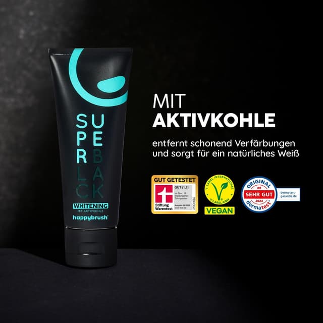 Detalle 2 de happybrush SuperBlack Aktivkohle Zahnpaste